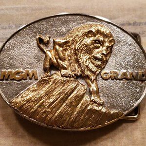 MGM Grand Silver & Gold Belt Buckle - Las Vegas - Vintage 1993